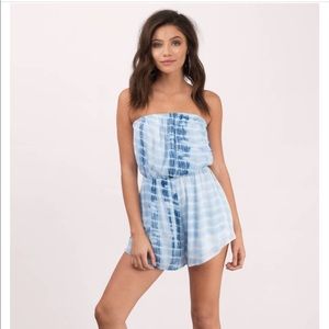 TOBI LIGHT BLUE STRAPLESS ROMPER